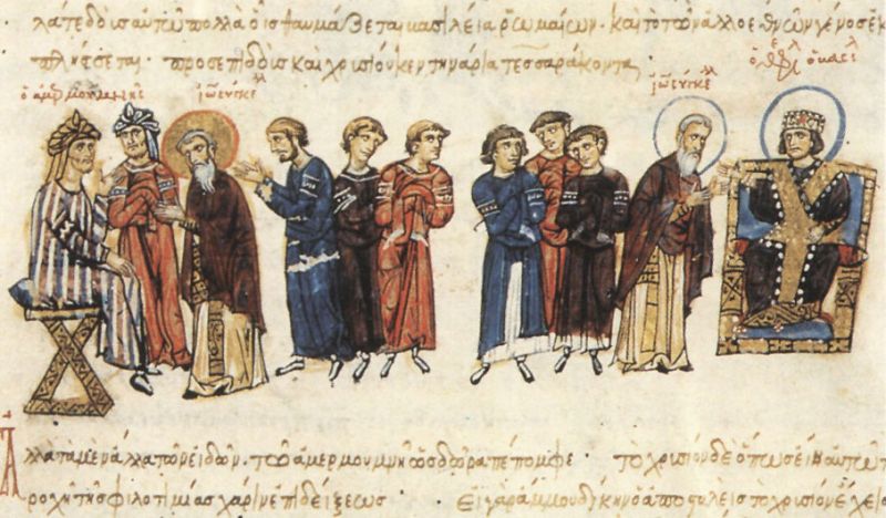 File:John the Grammarian as ambassador before Theophilos and Mamun.jpg