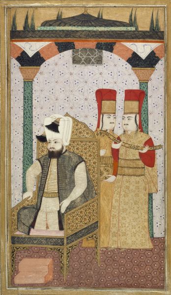 File:Sultan Mehmet III (reigned 1595-1603) Enthroned, Attended by Two Janissaries LACMA M.85.237.34.jpg