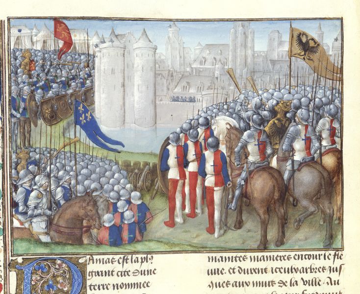 File:Crusaders besieging Damascus - Chronique d'Ernoul et de Bernard le Trésorier (late 15th C), f.280v - BL Royal MS 15 E I.jpg
