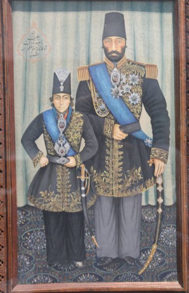 File:Portrait of Muzzaffar al-Din Shah and Aziz Khan Mukri - Iran - 1860-1870 - Muhammad Hasan Afshar - Louvre MAO 2313.jpg