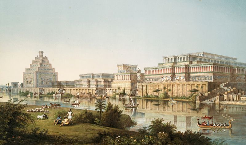File:Artist’s impression of Assyrian palaces from The Monuments of Nineveh by Sir Austen Henry Layard, 1853.jpg