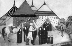 نقاشی قدیمی از وداع حسین با زنان اهالی خیمه